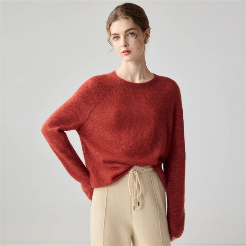 High-quality 100% Cashmere Women's Autumn and Winter Sweater Long-sleeved Knitting Pullover Solid Basic Fashion Leisure Tops