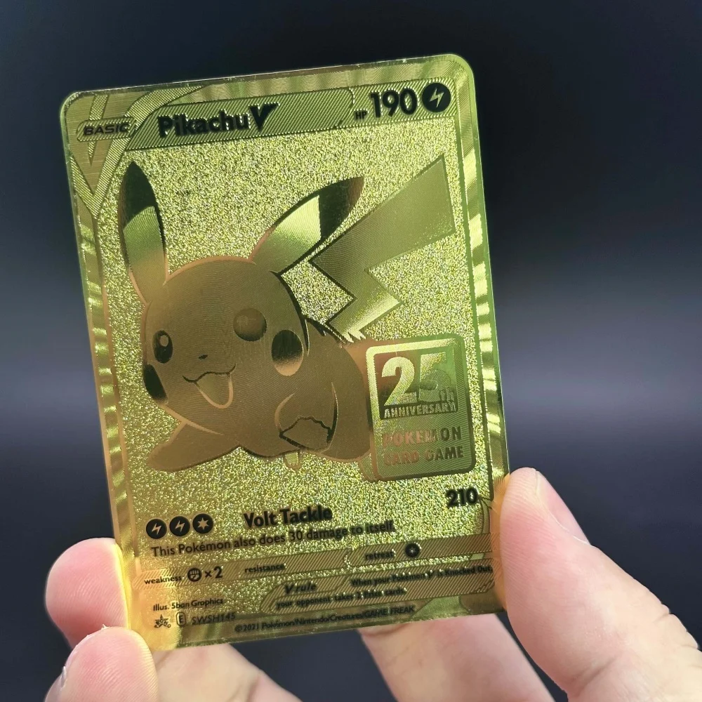 

Коллекционная карта PTCG из металла, английская версия, к 25-летию TCG, самодельная, золотое издание, с текстурной отделкой