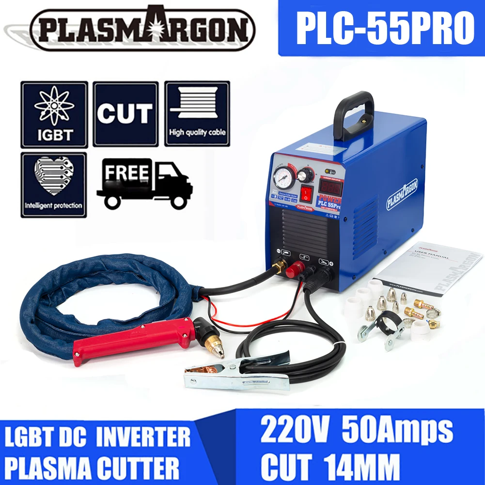 CUT55P Portable Plasma Cutter IGBT 220V+/-15% Inverter DC 55 Amp NON-Contact Cutting 1-14MM Metal Pilot Arc With Accessory Tools