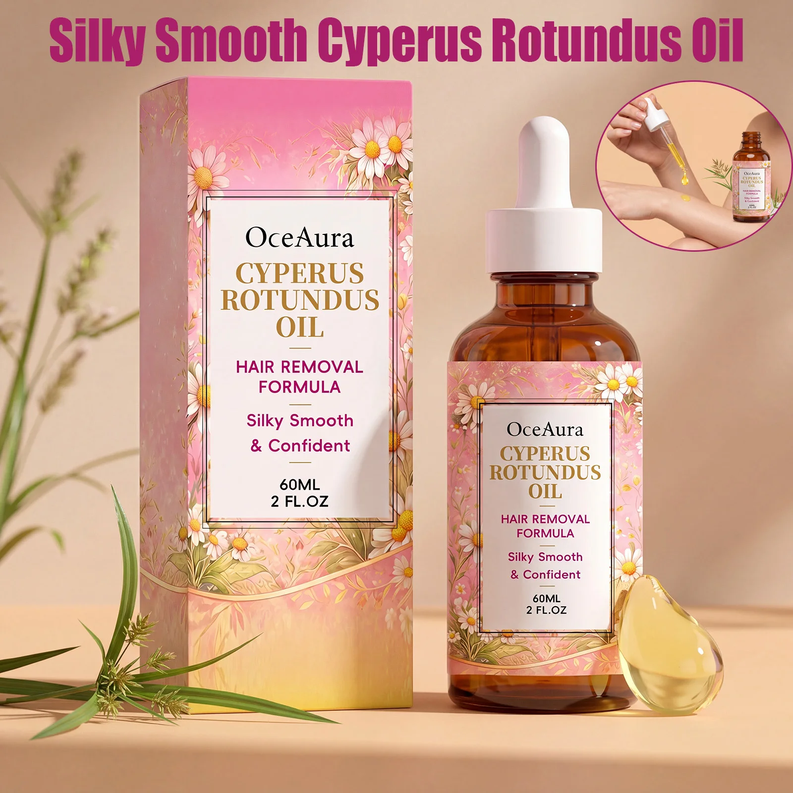 Aceite de Cyperus Rotundus Suave como la Seda para Después de la Depilación, Aceite Hidratante y Suavizante para Piel Delicada, Inhibidor del Crecimiento del Vello Corporal