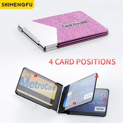 RFID Blocking Protected ID Credit Bank Card Holder Women Short Small Fashion Luxury Brand Metal Aluminum Purse Card Bag Wallet