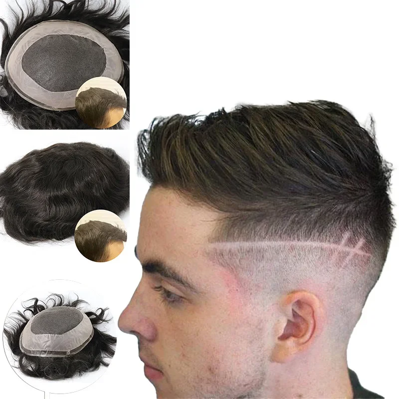 Strong Men Wig Pu Base Men Toupee 100% Human Hair Replacement Systems Unit European Hair Man Wig Capillary Prosthesis Hair Piece