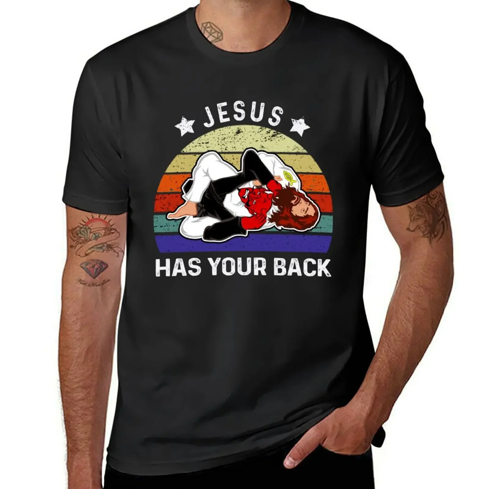 Brazilian Jiu Jitsu Shirt Jesus Shirt Jesus Has Your Back T-Shirt basketball graphic tees summer tops men t shirt