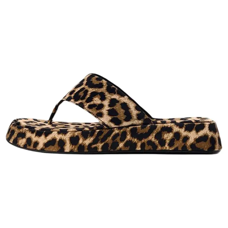 Dmza 2024 neue Leoparden muster Biskuit dicken Boden Flip Flops für die Höhe erhöhen und abnehmen Urlaub coole Frauen Hausschuhe