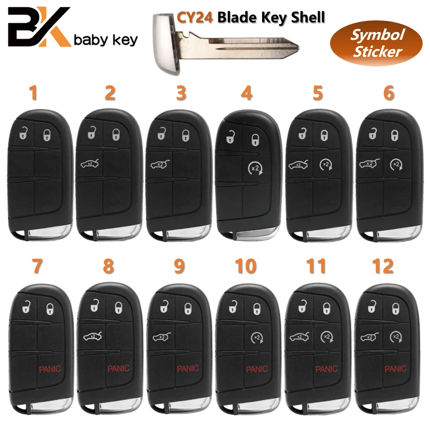 

BB Key Shell for Jeep Dodge Renegade Compass 4 Buttons SIP22 Blade with Logo Keyless Go Smart Remote Car Key