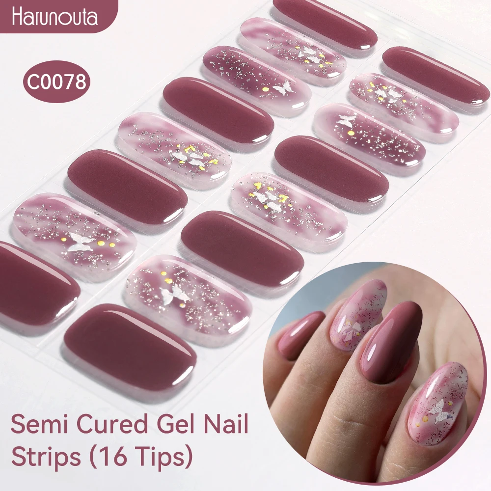 Halbgehärtete Gel-Nagelstreifen mit Farbverlauf Auroras, glitzernde, glänzende DIY-Gel-Nagellackaufkleber für Nägel, funktioniert mit UV-/LED-Nagellampen