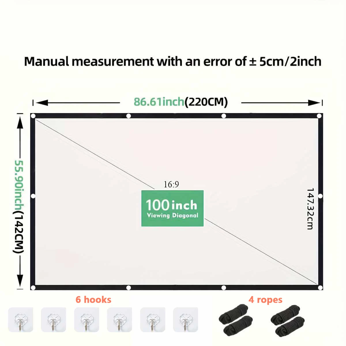 XBJ 100 Inch 4K Ultra HD Projection Screen 16:9 Foldable Portable Projector Screen With Dual Stands & Storage Bag For Indoor Outdoor Home Theater Movie Night Party image 3