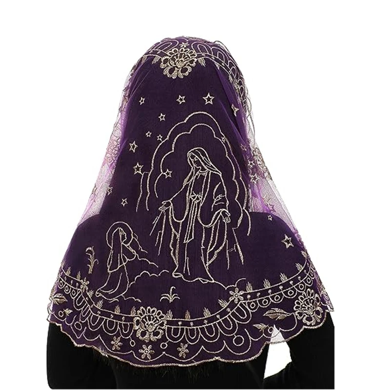 Embroidery Spanish Traditioanl Triangle Scarf Black and White Christian Church Veils for Women