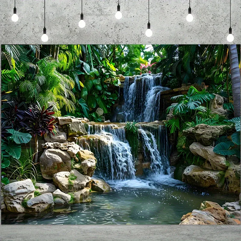 1pc Tropical Waterfall Jungle Tapestry, Lush Greenery Wall Hanging, Exotic Rainforest Decor, Nature Inspired Home Art