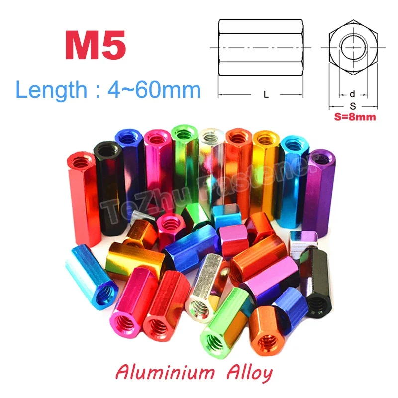 2/5pcs M5 Hex Standoff Spacer Hexagon Studs Nuts Screw Rods Aluminium Alloy Female Threaded Sleeving Double Pass Length 4mm~60mm