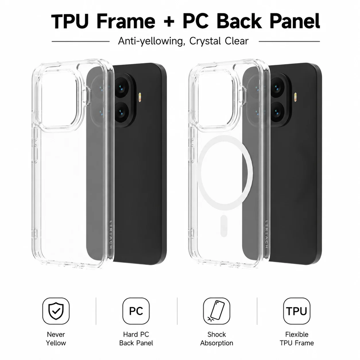 LeReach TOC Capa Magnética para Xiaomi 17T / 17T Pro Transparente TPU + PC Dura com MagSafe Capinha