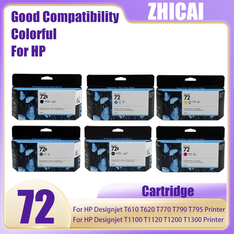 Compatible con cartucho de tinta hp72 72B para impresora HP Designjet T610 T620 T770 T790 T795 T1100 T1120 T1200 T1300 para HP 72