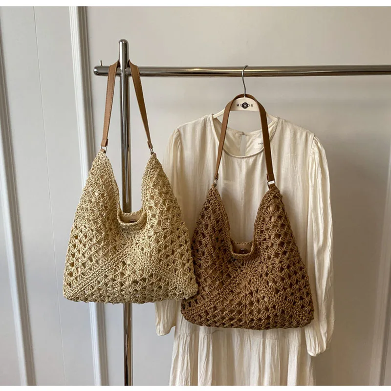 

Bohemian Shoulder Bag Large Capacity Straw Weave Tote Bag for Women Hollow Out Summer Beach Handbag Ladies Travel Bag