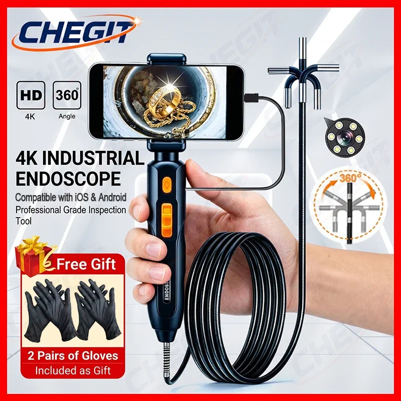

360° Articulating Endoscope Camera Waterproof IP67 4K UHD Car Industrial Endoscope For Android/iOS Phone Commercial use