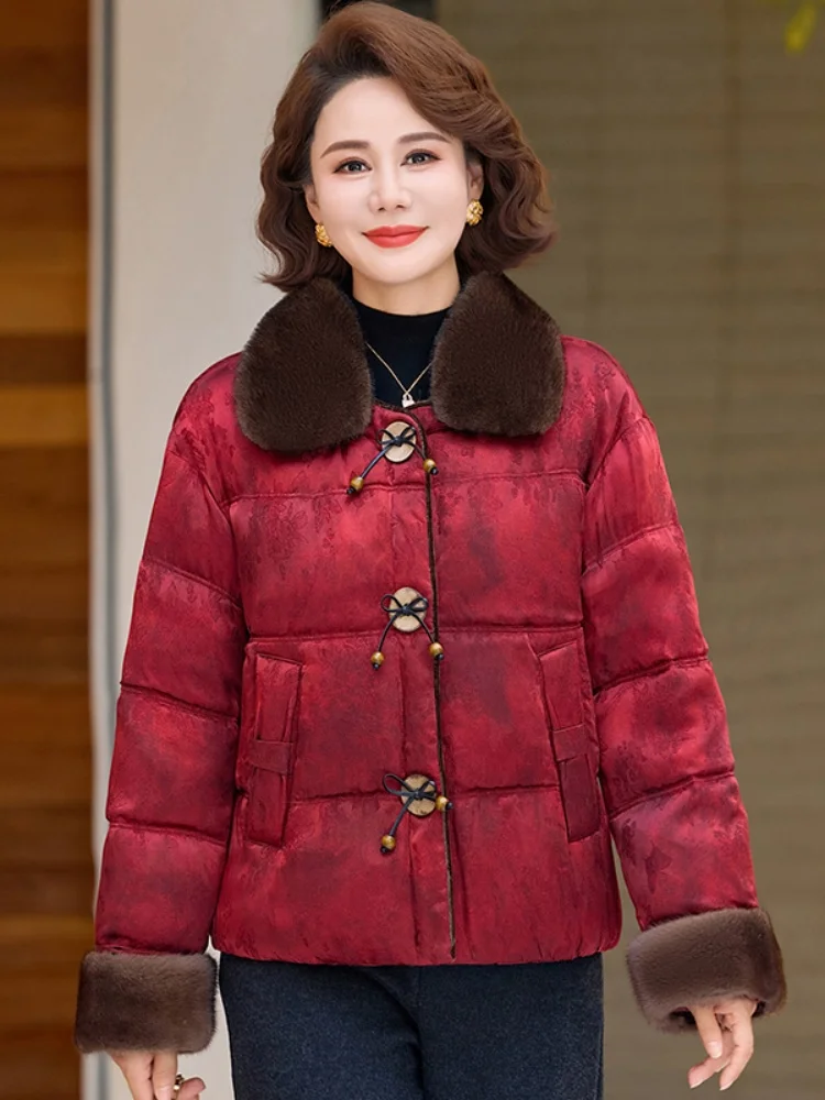 

Warm Cotton Jaet for Middle-Aged And ly Women Faionable Traditional Chinese Sle Thiened Cotton Coat Ele Yout...