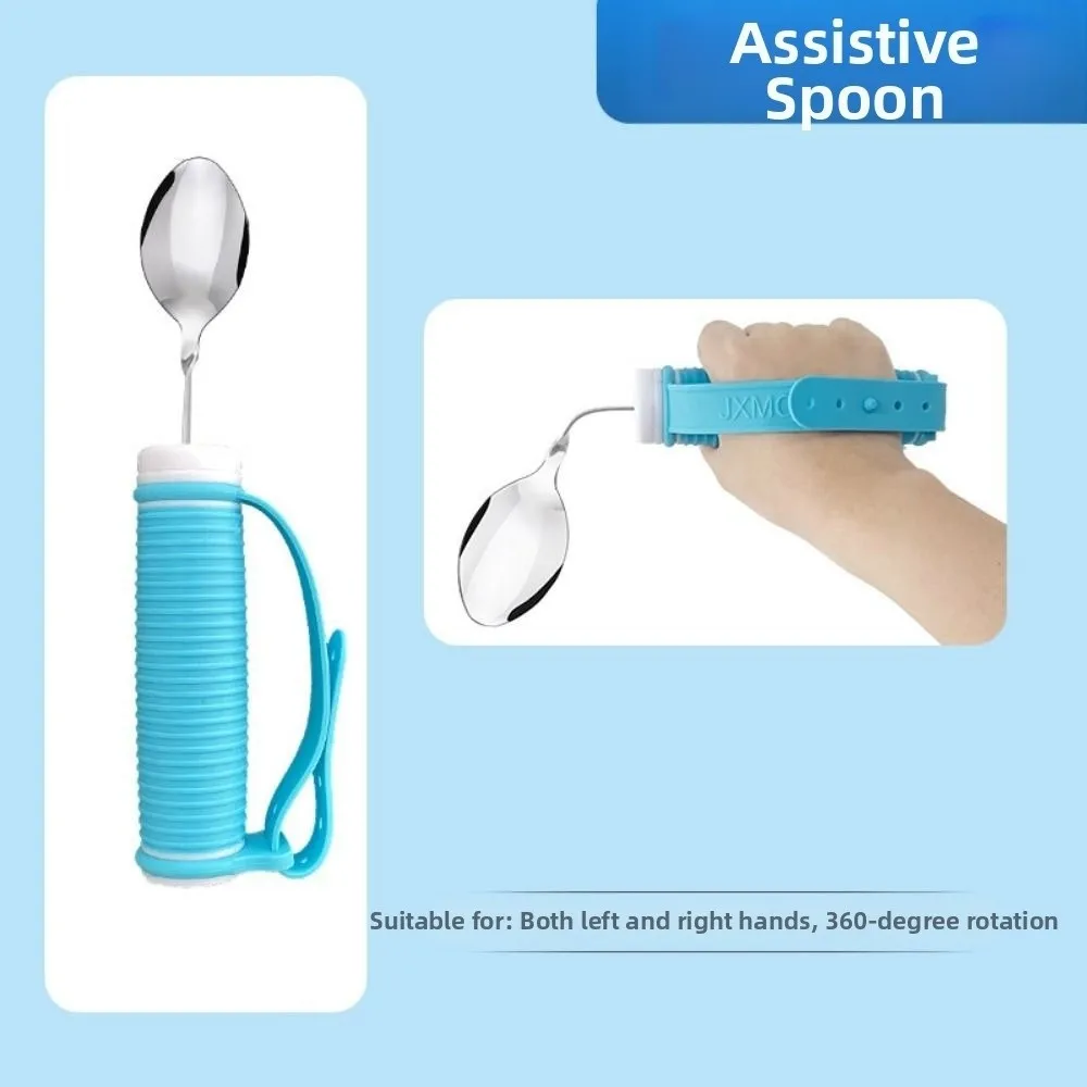 Anti-Shake Elderly Auxiliary Tableware Ergonomic Safe Feeding Stainl Steel Fork and Spoon Angle Adjustable Lightweight