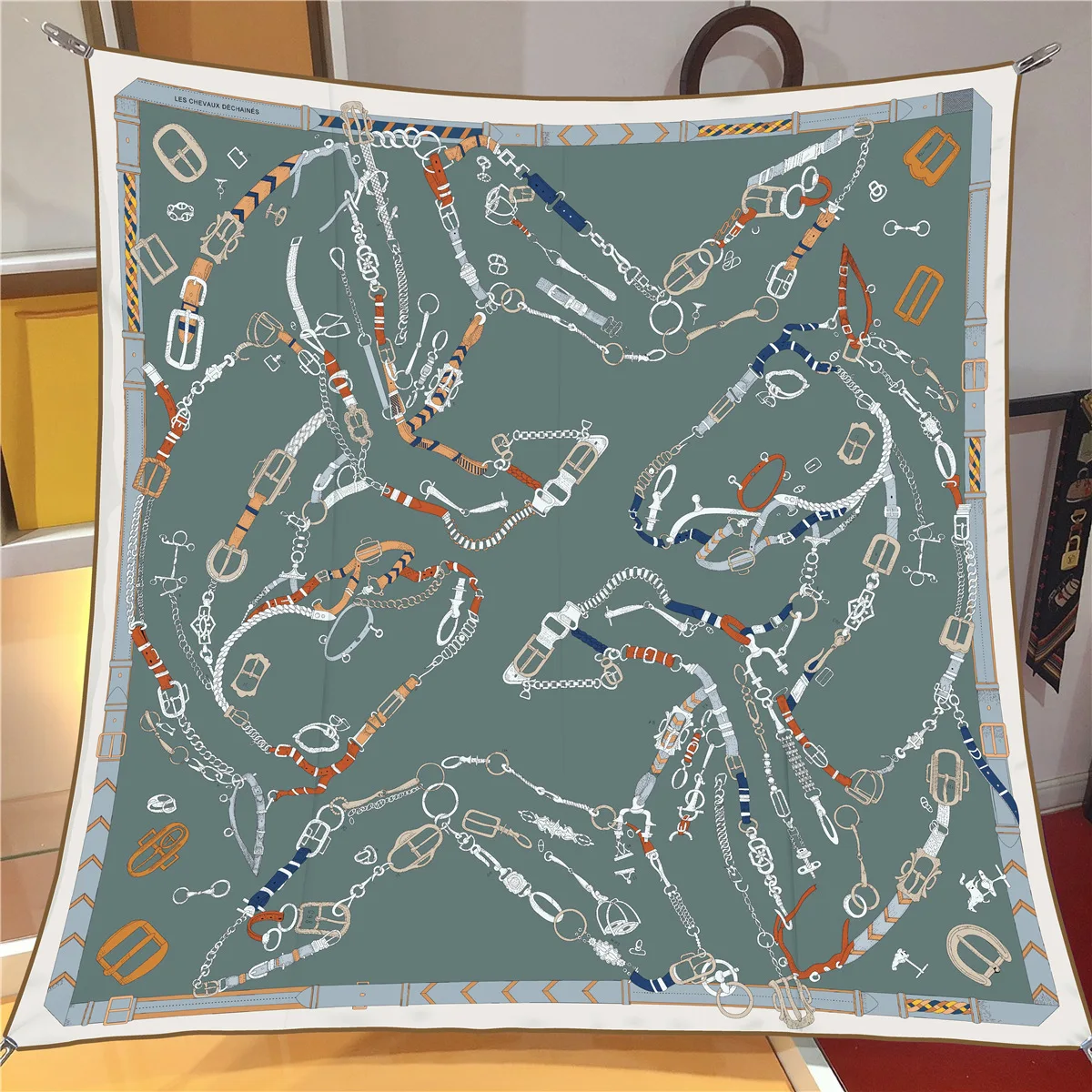 New 90cm Twill Silk Scarf Shawl Luxury Brand Chain Print Square Scarf Women Hijabs Bandana Foulard Neckerchief Head Scarves image 3