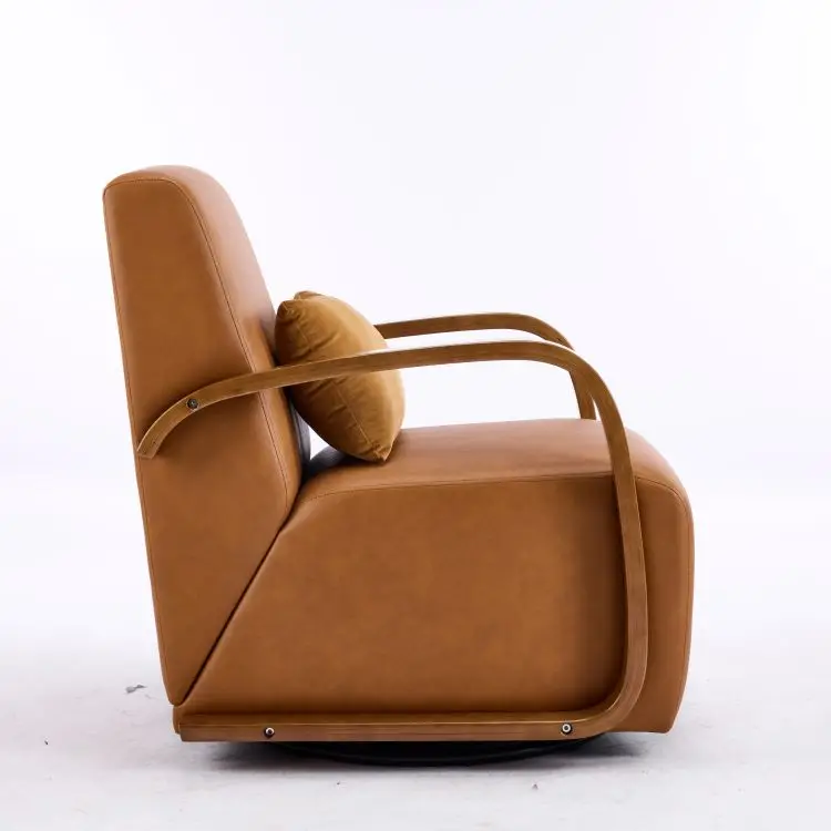 #Vintage Brown Swivel Accent Chair  Luxe Faux Leather, Solid Wood Armrests, Ergonomic Comfort Perfect for Living Room, Reading