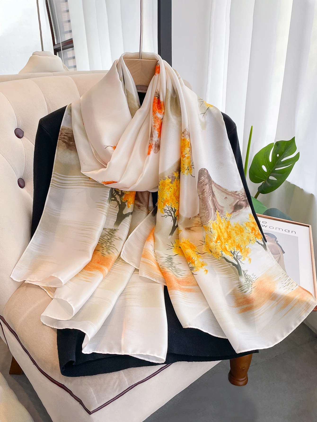 180*90cm Luxury Brand Women Summer Silk Scarves Shawl Lady Wrap Soft Female Europe Designer Beach Bandanna 2024 New