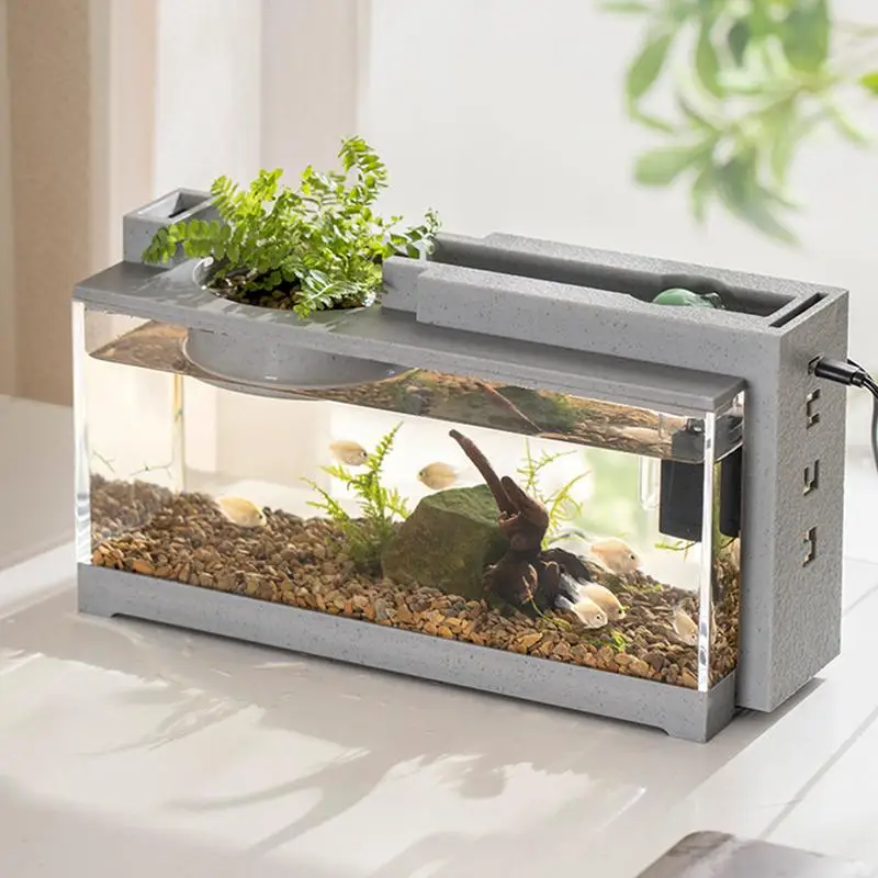 

Mini Fish Tank Betta Aquarium Starter Kits Mute Water Flows Filter MicroLandscape Fish Tank Home Garden Office Desktop Decor