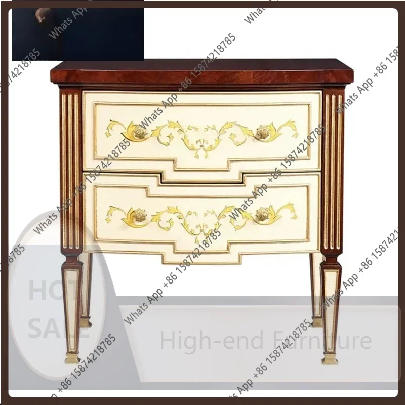 vUy BJ English Solid Wood Bedroom Locker Three-bucket Cabinet Decorative Cabinet European Villa Mansion Furniture