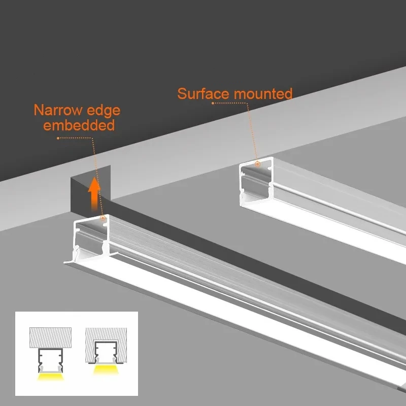 Imagem -02 - Perfil de Alumínio Led para Sala de Cozinha Decoração Interior Tampa de Iluminação Gabinete Armário Bar Bar Strip Lights 0.5m 1m