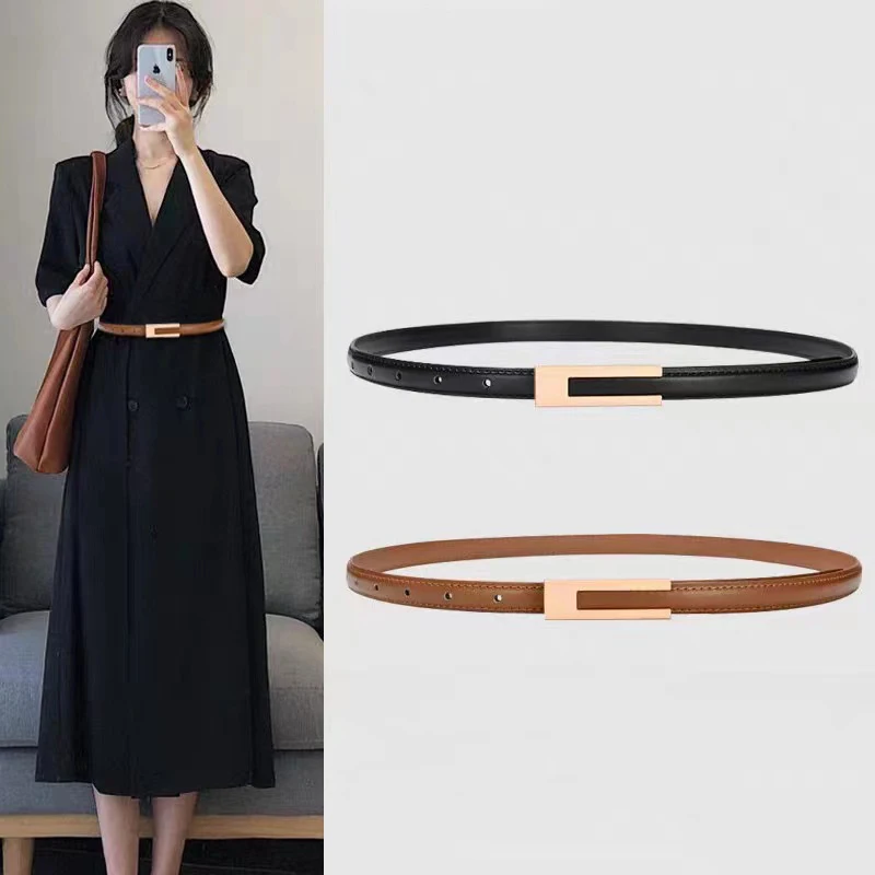 Simple Women PU Leather Belt Vintage Female Thin Waistband Gold Metal  Buckle Dress Coat Jeans Decor Waist Straps cinturones 벨트
