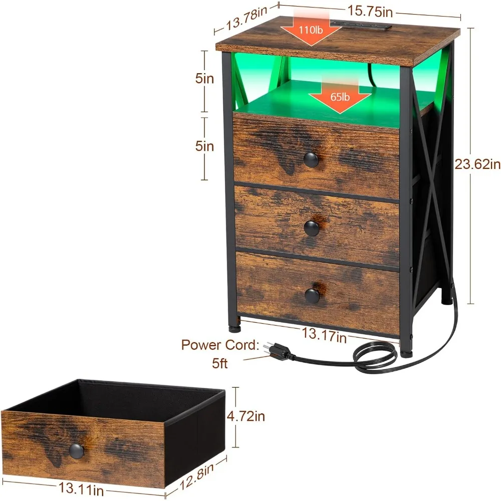 Set comodino doppio dotato di LED con stazione di ricarica e porte USB/uscita per uso sul comodino