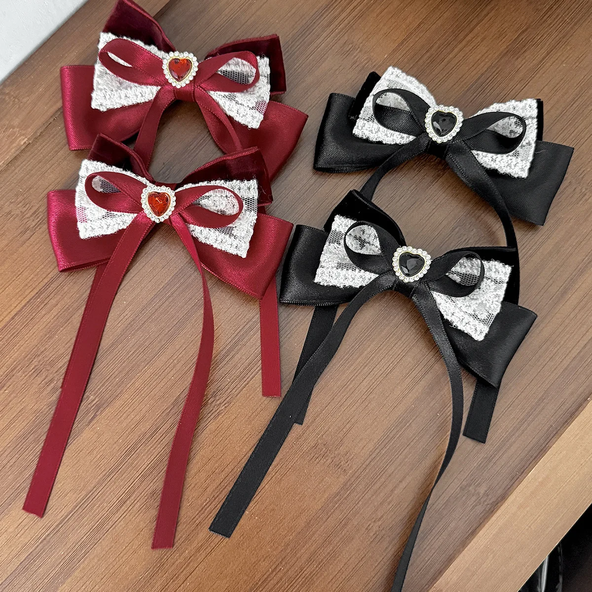 

Bowtie Hair Clip Handmade Ribbon Lace Rhinestone Princess Girl Sweet Elegant Vintage Lolita Accessories Hair Clip Collar Flowers