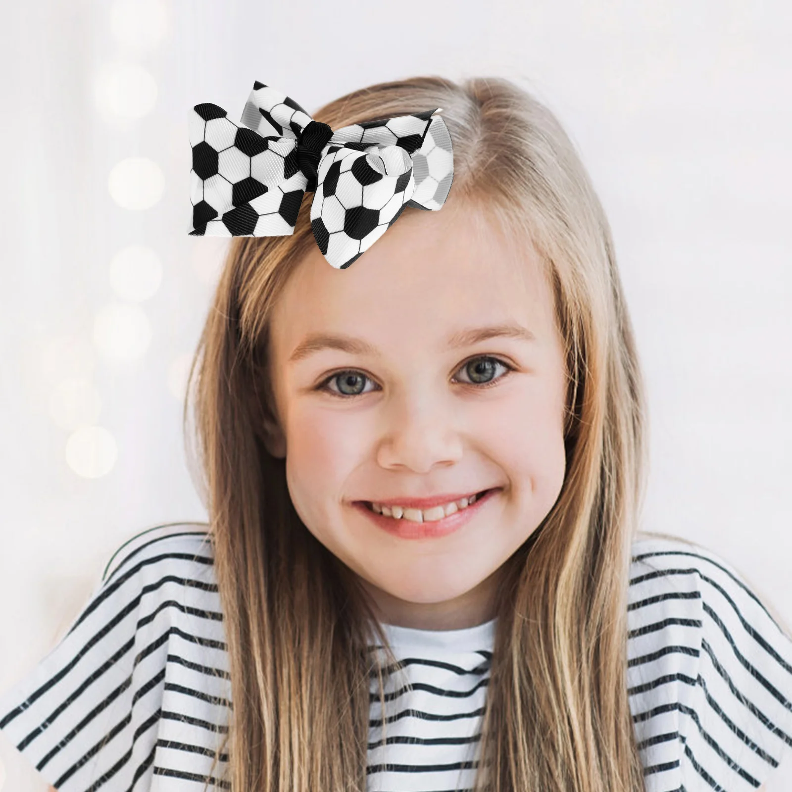

2 pcs Football Hair Clips for Kids Soccer Bows Little Girl Accessories Cute Bow Hairpins Webbing Child Decorative