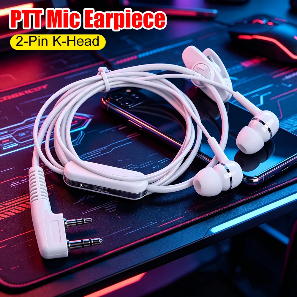 

1.2m PTT Mic Earpiece for Walkie Talkie 2 Pin PTT Mic Earpiece Headset Replacement Portable for BAOFENG KENWOOD