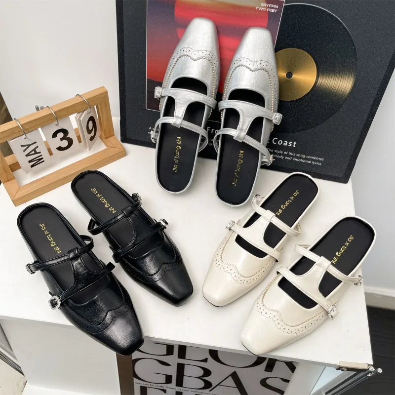 

Новые летние женские полутапочки в стиле ретро с квадратным носком, модные, с закрытым носком, модель S2026