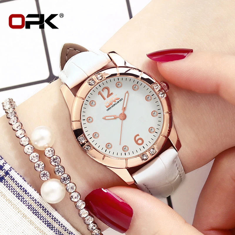 OPK 8160 Women's Quartz Watch Shaped Leather Strap Waterproof, Simple and Fashionable