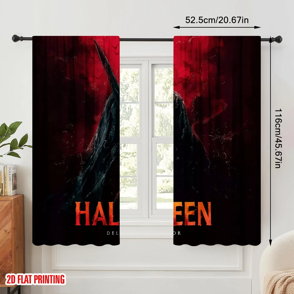 2pcs,2D plane printing Pattern Curtains Spooky Skeleton & Pumpkin Versatile Fabric (without rod) Art Deco Festive Ldeal for