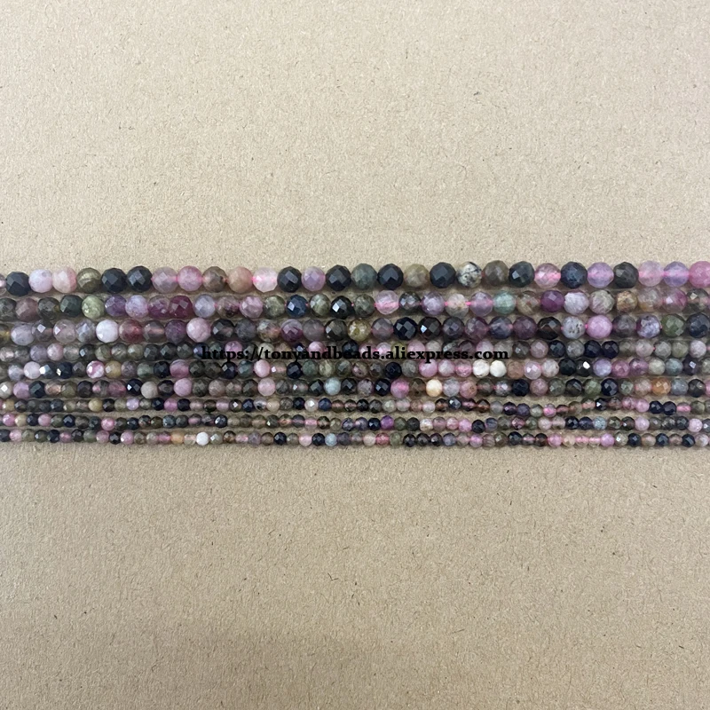 Semi-precious Stone 2 3 4MM Small Diamond Cuts Faceted Mixed Tourmaline Round Loose Beads 15