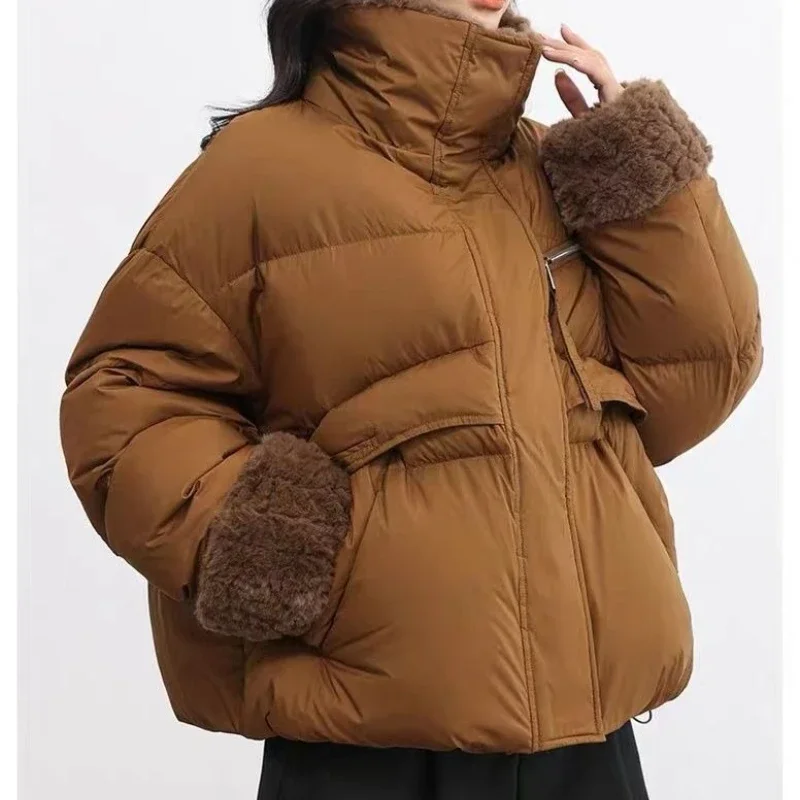 

Женский пуховик, новинка зимы 2023, короткая утолщенная куртка с воротником-стойкой