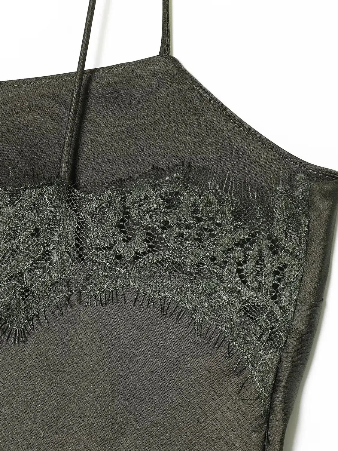 2026 Abito da donna europeo elegante verde scuro in raso di seta con canotta in pizzo e fionda Abito da sera vintage senza maniche da donna