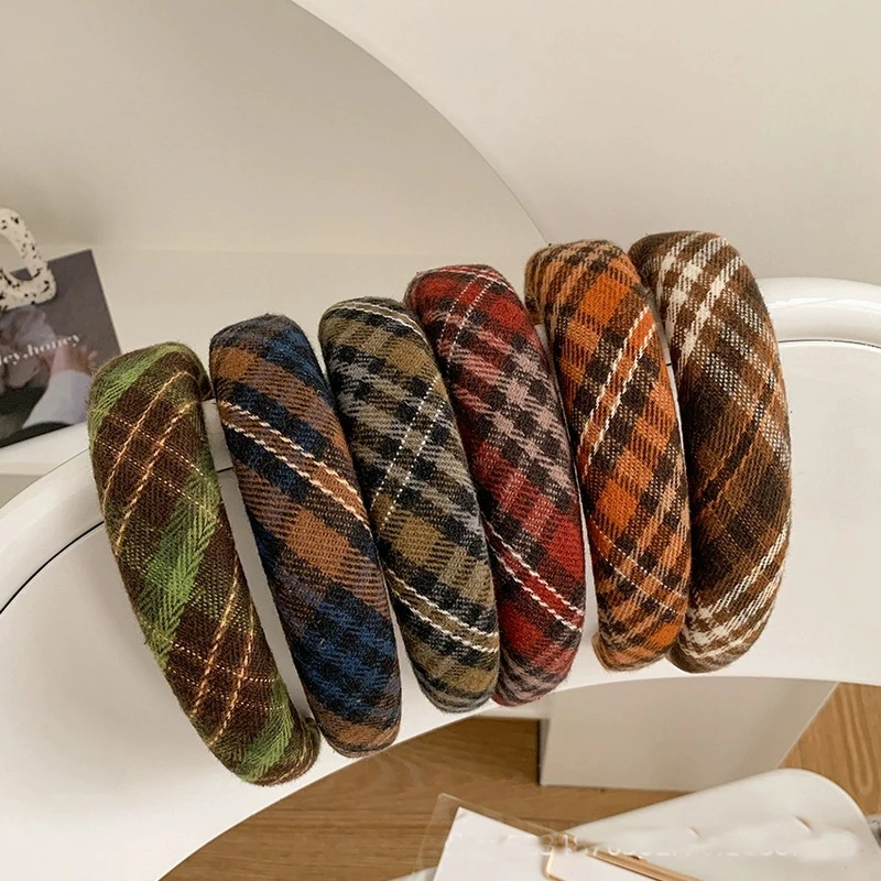 Retro French Tweed Sponge Headband Plaid Autumn Winter Face-washing All-match Simple Outfit Headband Female Accessories