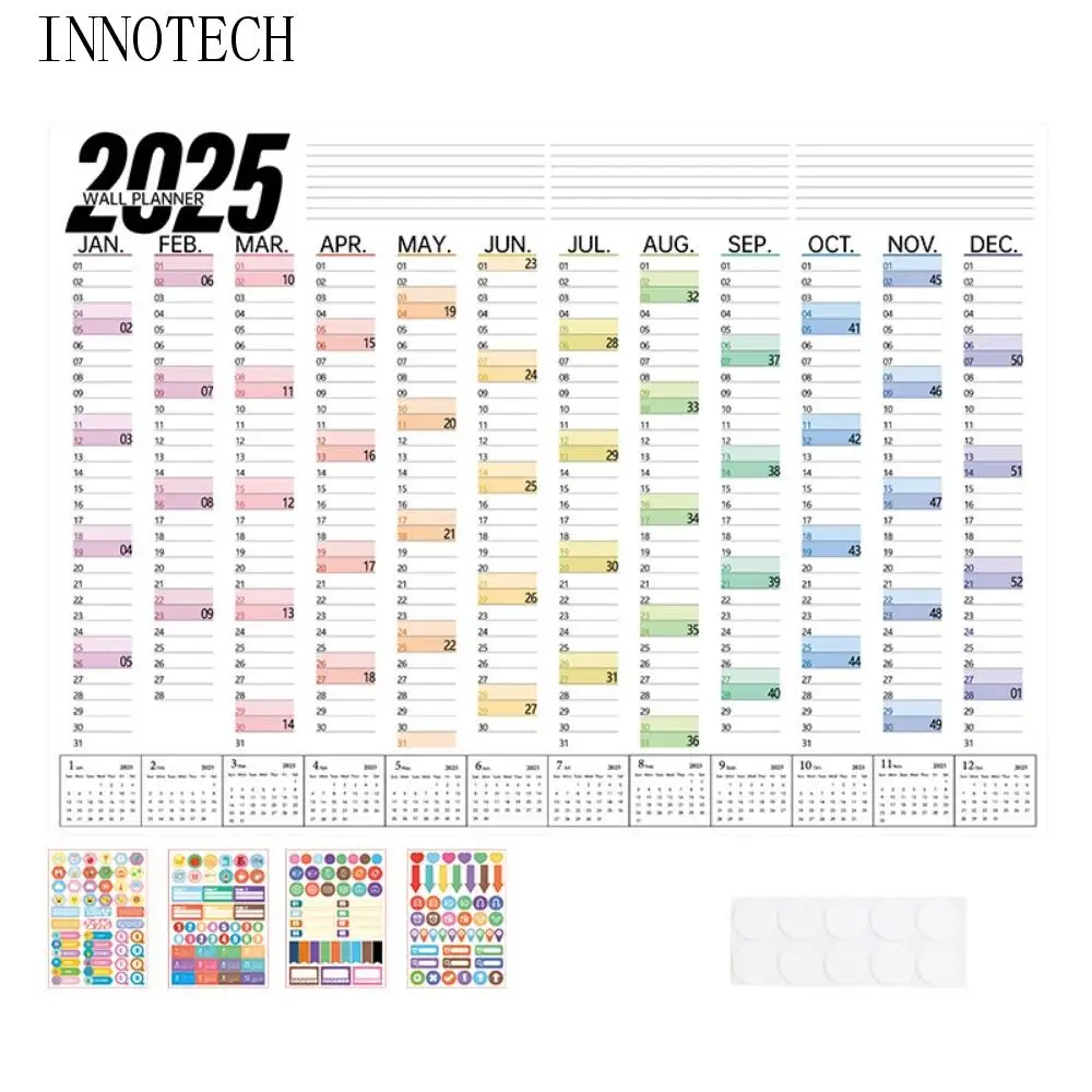 

Foldable 2025 Calendar Planner Sheet Decorative with Colorful Stickers Target List Schedule Plastic To Do List Planner