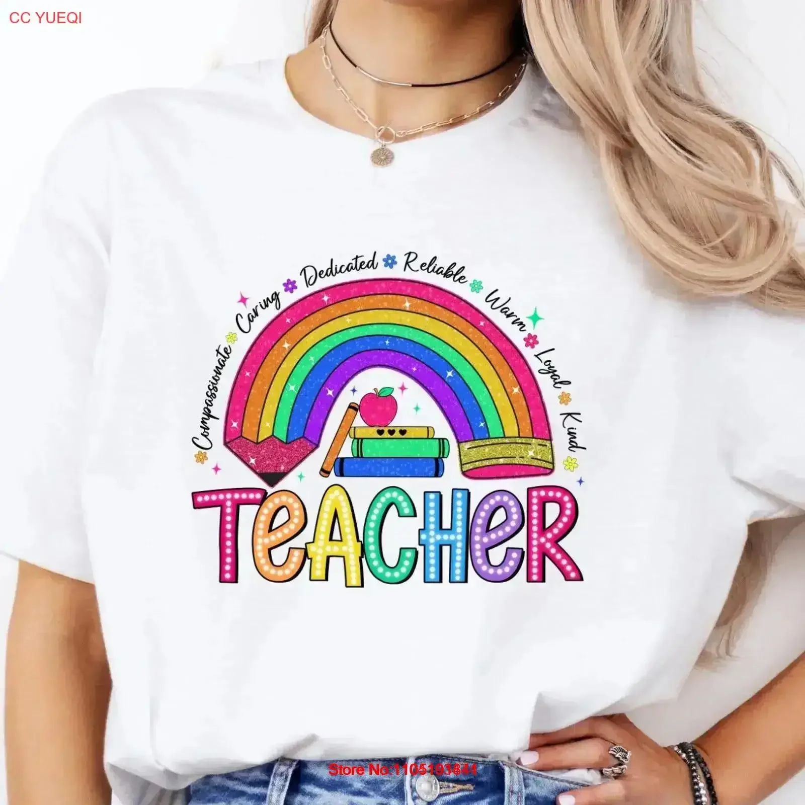 Pencil Rainbow Compassionate Caring Dedicated Reliable Warm Loyal Kind Teacher T Shirt Cute vintage Washed Slightly Stylish