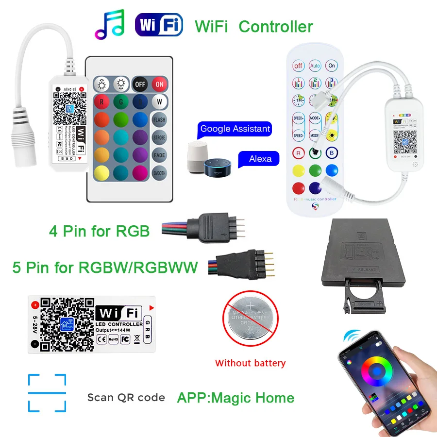 Kontroler LED kontroler RGB RGBW Wifi 44key 24 klucze pilot do przyciemniania światła dla 5050 2835 diody na wstążce LED