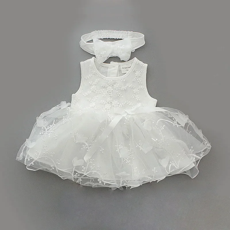 4Pcs Baby Summer Dress Set for Infant Girls Christening Baptism Gown Wedding Party Outfits, 0-9 Months