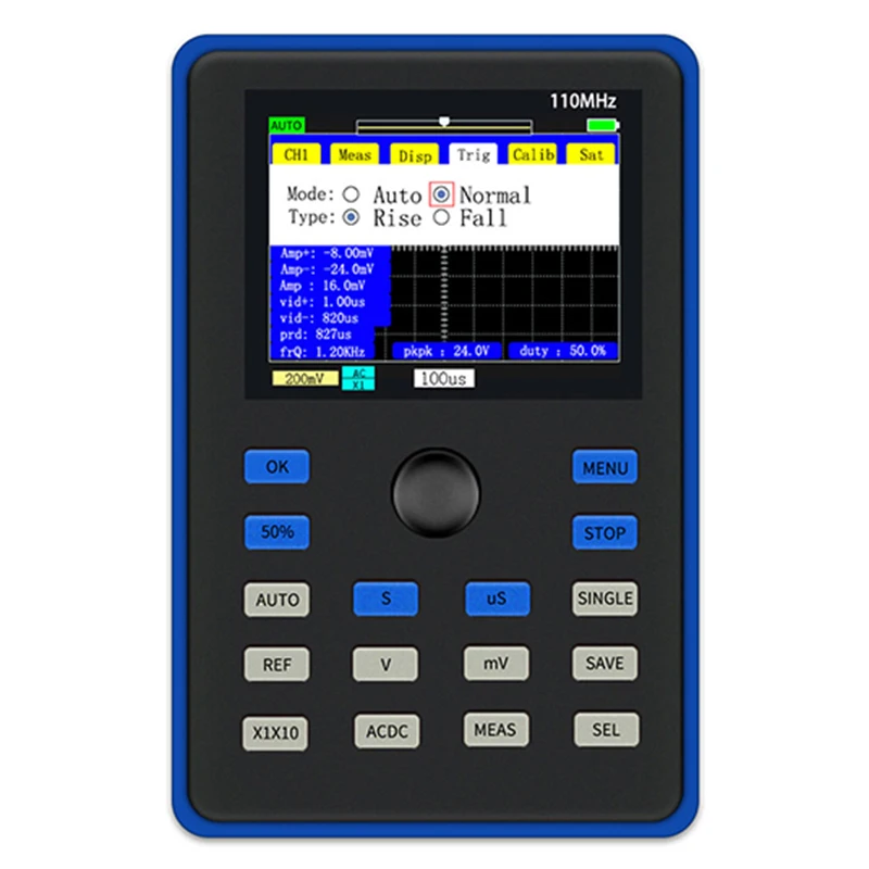 

DSO1C15 Professional Digital Oscilloscope 500MS/S Sampling Rate 110MHz Analog Bandwidth Support Waveform Storage