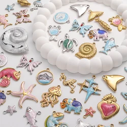 7Pcs Trendy Enamel Sea Animal Conch Shell Starfish Shark Pendant Jewelry Making Gothic Ocean Mermaid Tail Butterfly Pendent