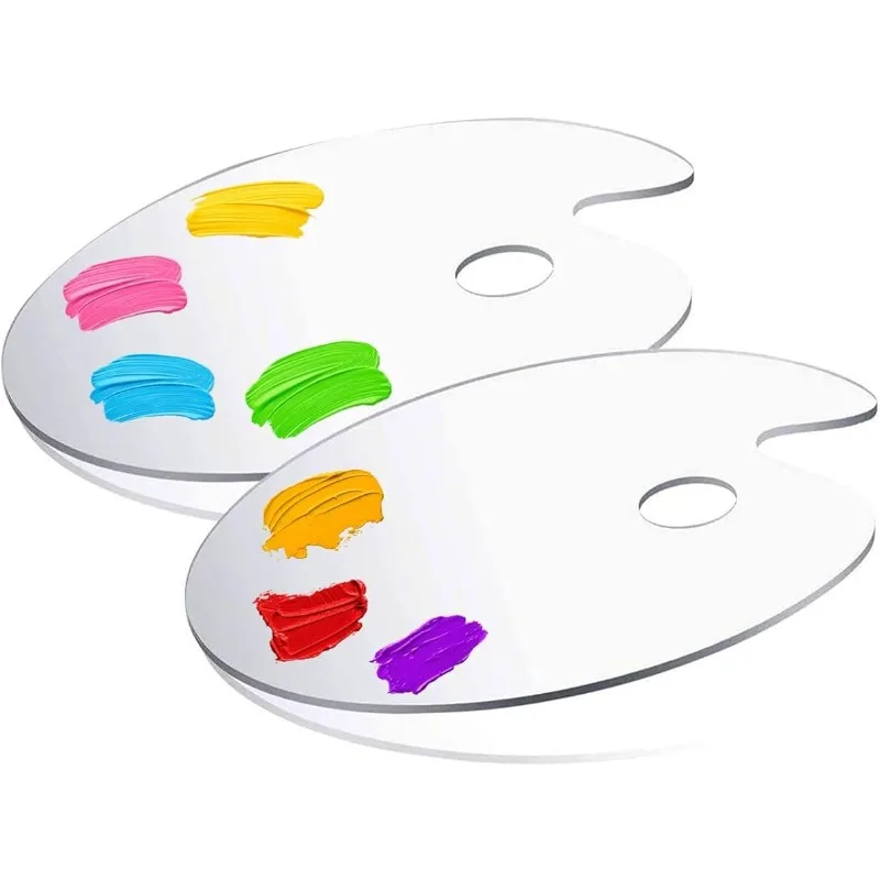 2 Pack Clear Acrylic Painting Palettes, French Style Oval Plexiglass Art Palette Pigment Tray for Acrylic Oil Paint Mixing