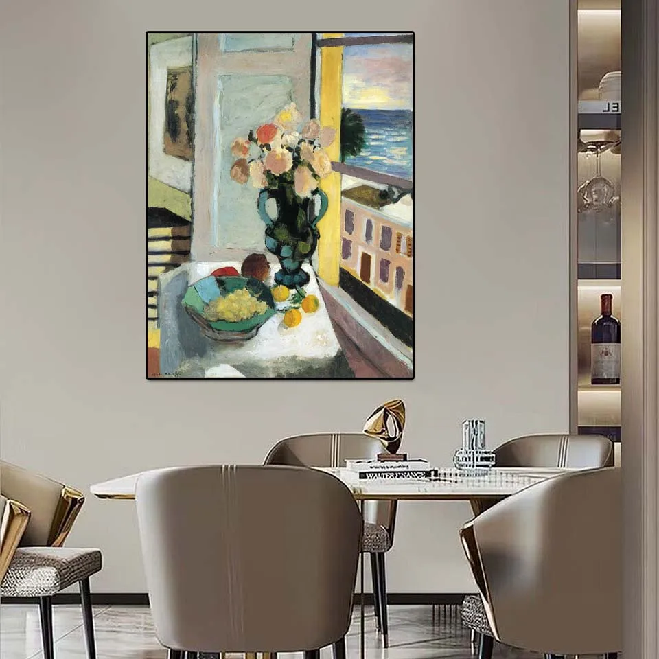 

Hand Painted Oil Painting Reproduction,Flowers in front of a Window by Henri Matisse,Still Life Artwork,Artistic Home Decor