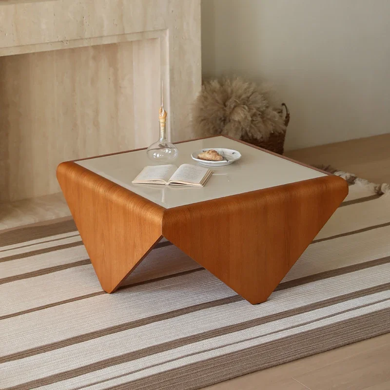 โต๊ะกาแฟสไตล์มิวเซียม สำหรับห้องนั่งเล่น ใช้ในบ้าน อพาร์ทเมนต์ขนาดเล็ก โต๊ะเล็ก ขอบเรียบง่าย สไตล์มินิมอล ทำจากกระจก วางข้างโซฟา