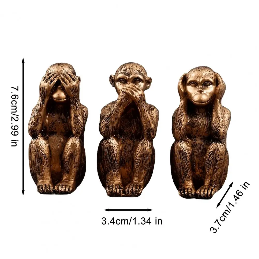 3 Wise Monkey Resin Sculpture Hear See Speak No Evil Spiritual Animal Figurine Decor for Meditation Space Office Shelf view 6