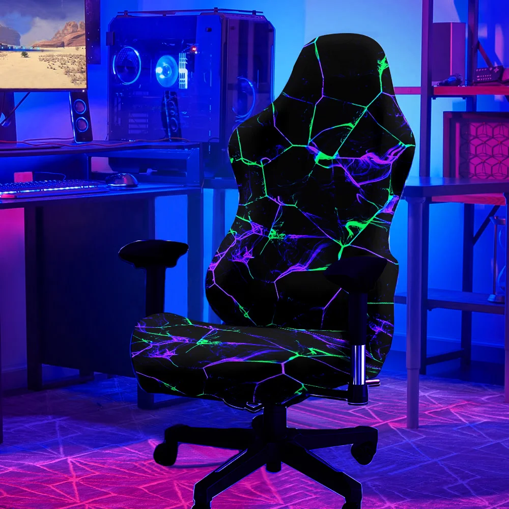 1 Set Künstlerischer Geometrie-Muster Gaming-Stuhlbezug UV-Lichtreaktiver Leuchtender Gaming-Stuhlbezug Set Computerstuhl-Dekoration