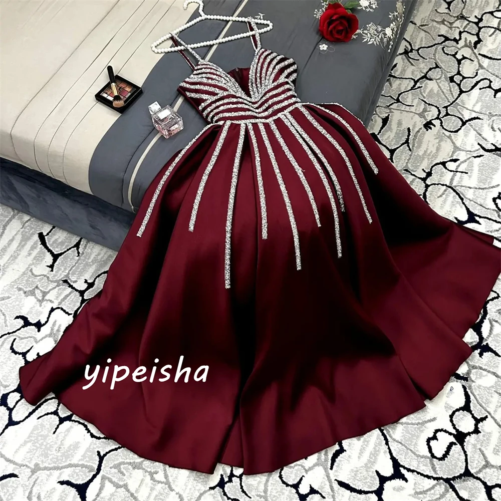Customized Sparkle Women Spaghetti Strap Ball Gown Formal Ocassion Paillette / Sequins Floor Length Skirts Satin Evening Dress